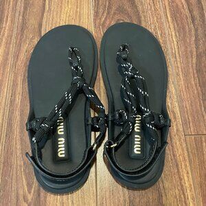 MIU MIU Black Riviere Cord & Leather Sandals